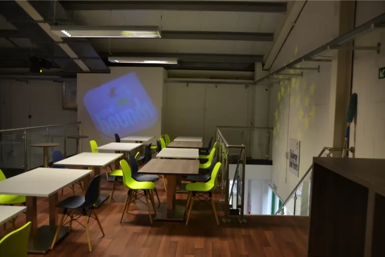 Out of Bounds - top of restaurant area with stairs leading down