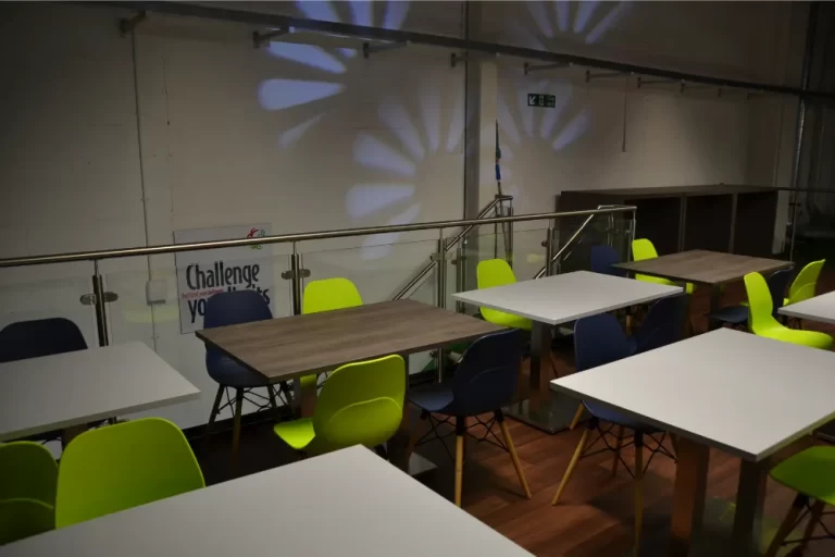 Out of Bounds - top of restaurant area with glass railing