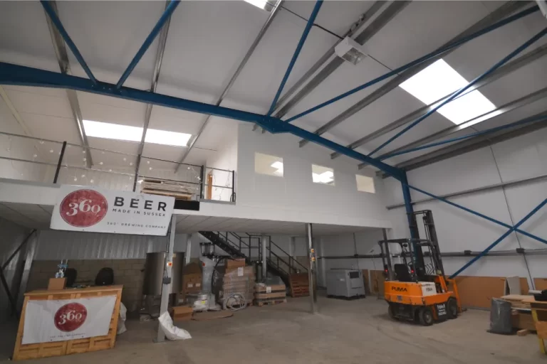 360 Degree Brewing | Mezzanine floor in warehouse space.
