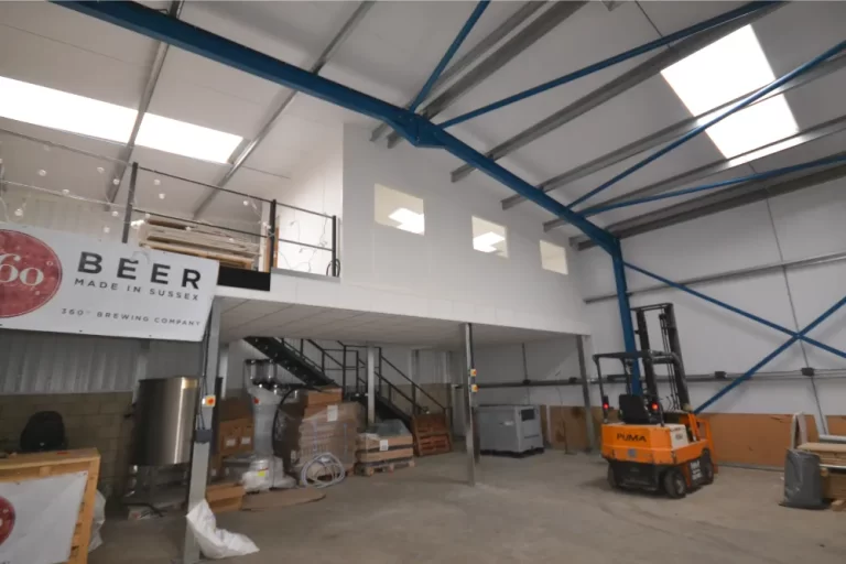 360 Degree Brewing | Mezzanine floor in warehouse space.