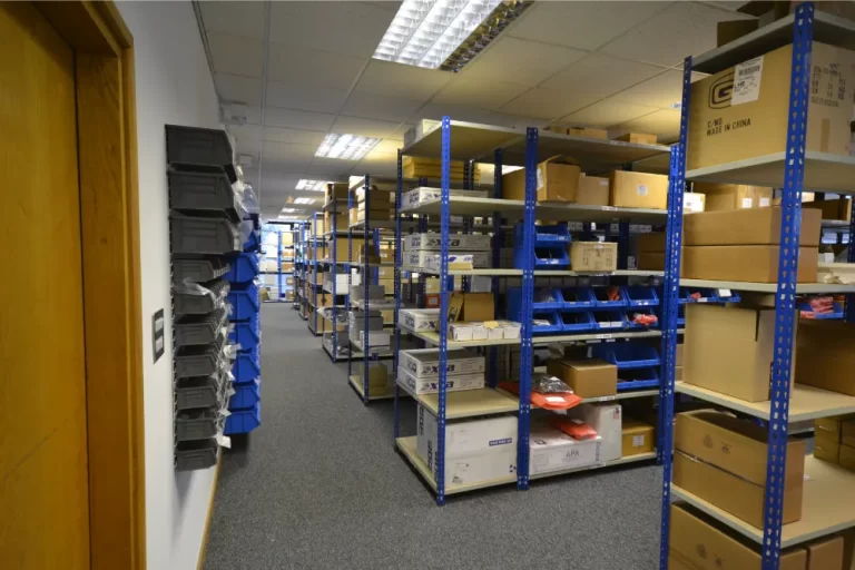 Polar Audio | Warehouse space with racking storage.