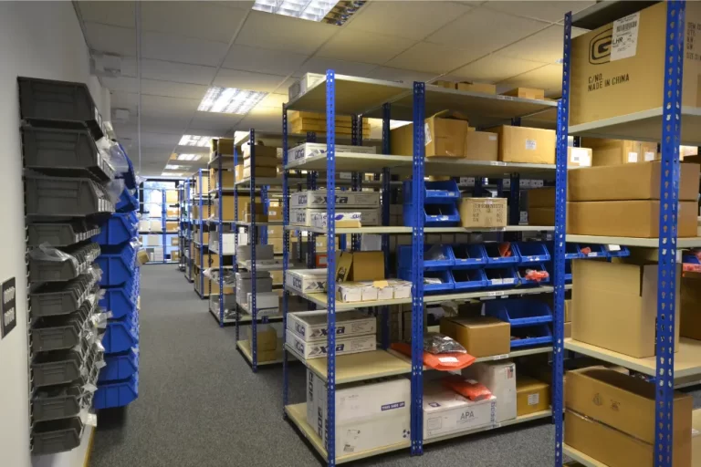 Polar Audio | Warehouse space with racking storage.
