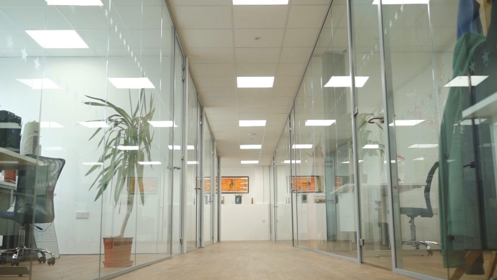 glazed internal office partition walls