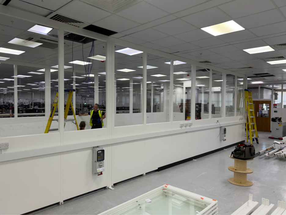steel partitions walls being put up